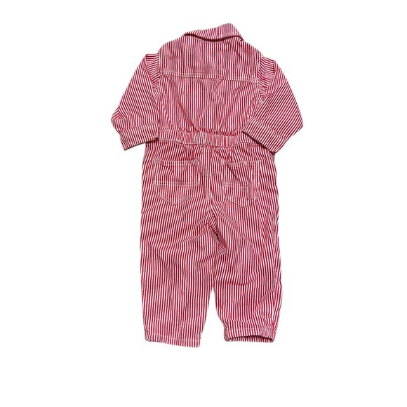 Baby B'Gosh Red White Striped One Piece Jumpsuit Coverall 18M Farmer Cottagecore - Picture 2 of 6